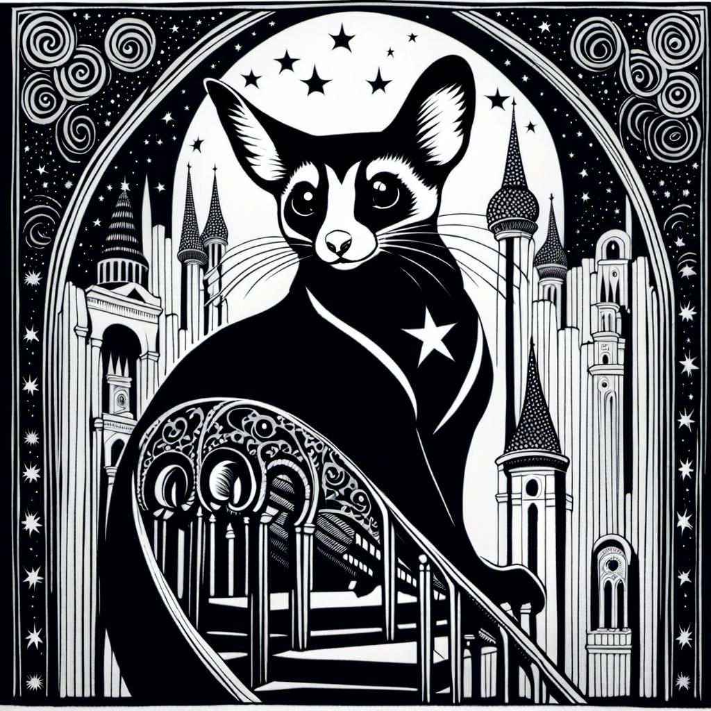 Sugar Glider Scaling Spires, Stenciled Sketch