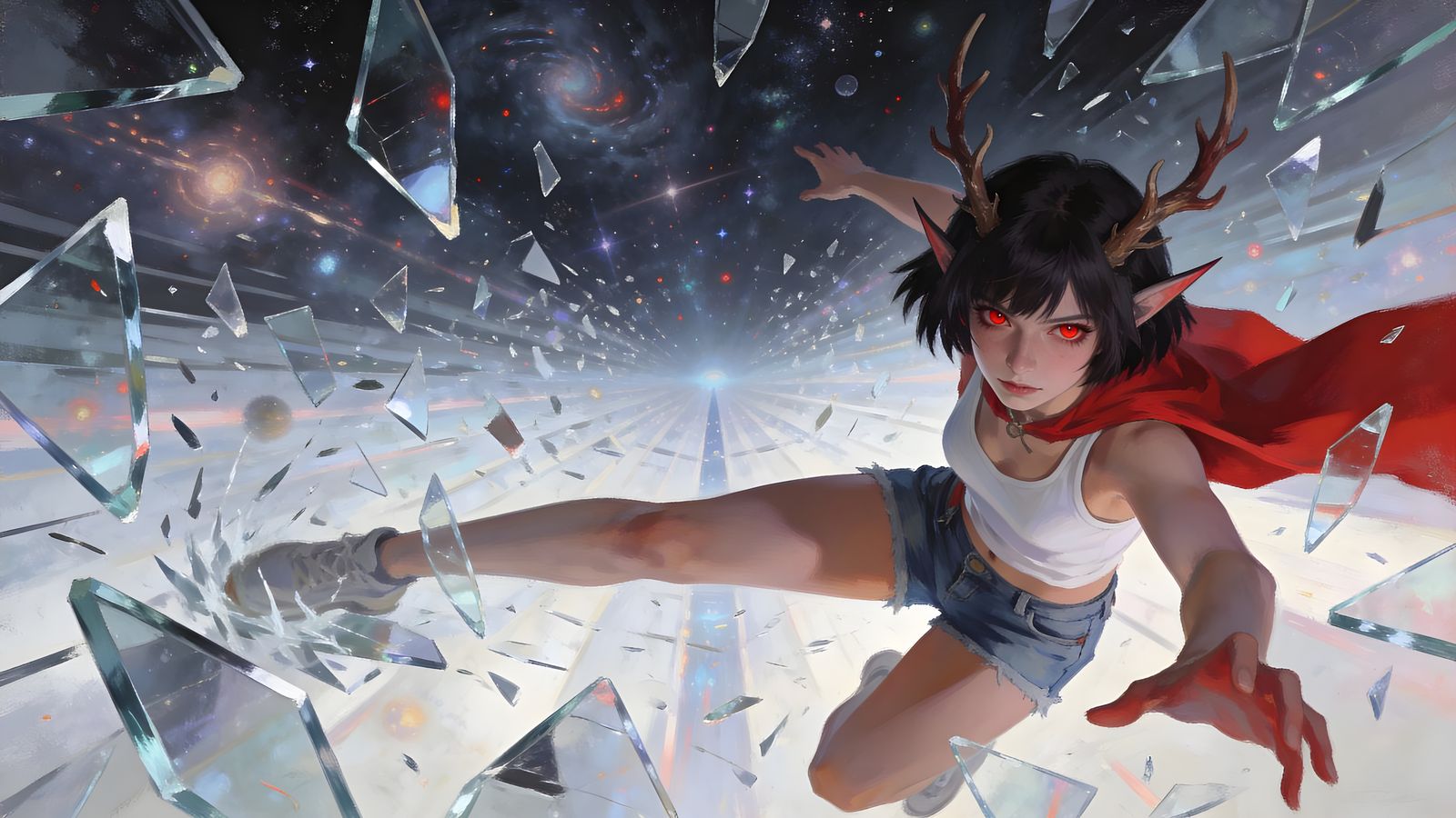 Surreal Dreamscape with Antlered Figure