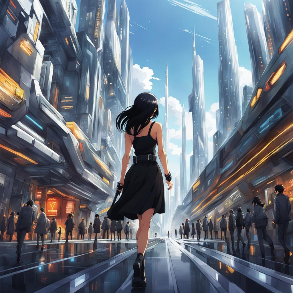 Futuristic Cityscape Walk in Anime Style