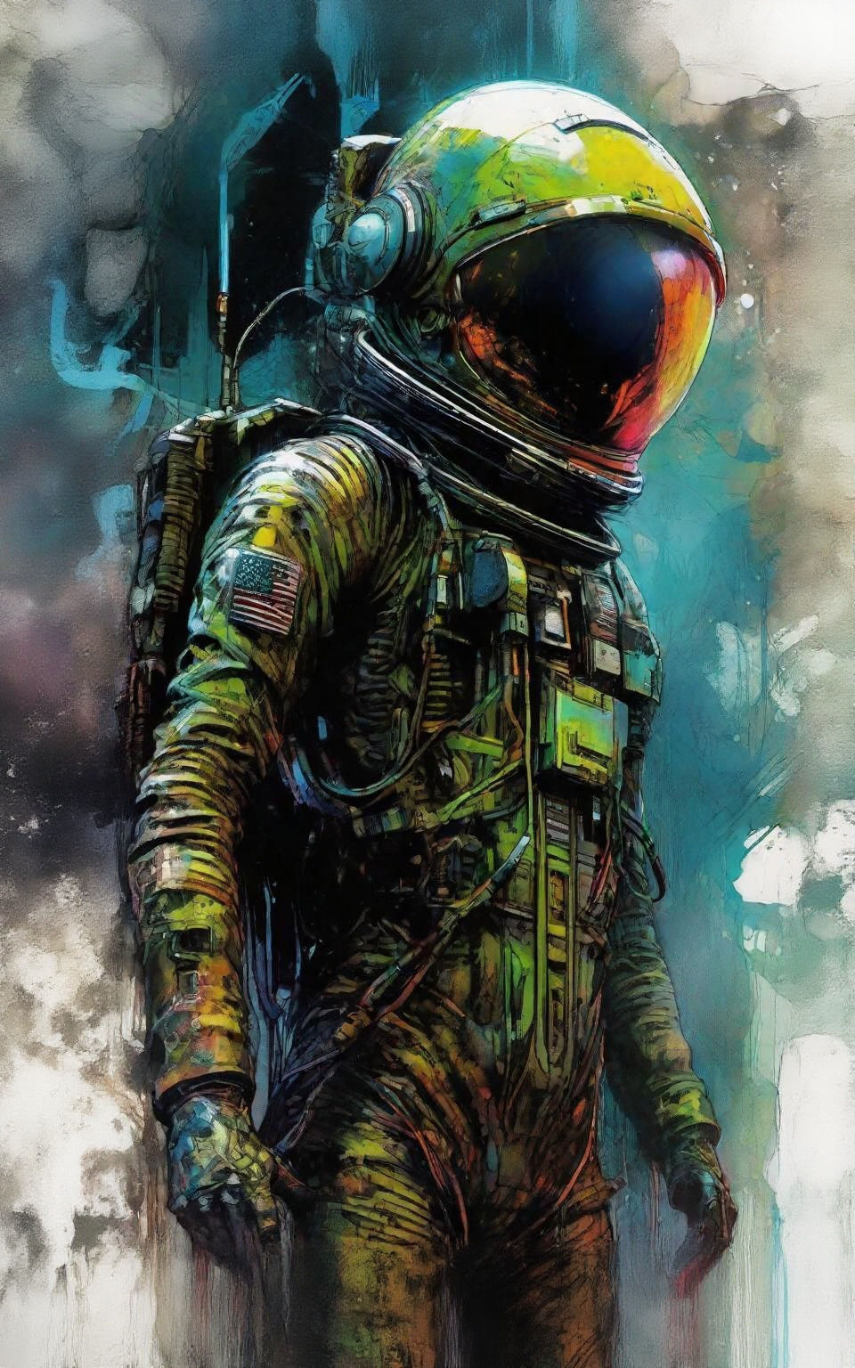 Ethereal Alien Astronaut in 1980s Comic Style