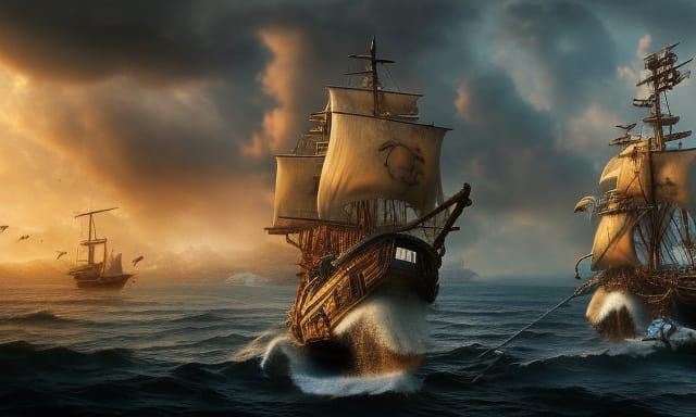 Epic Pirate Ship Sailing to an Island Village