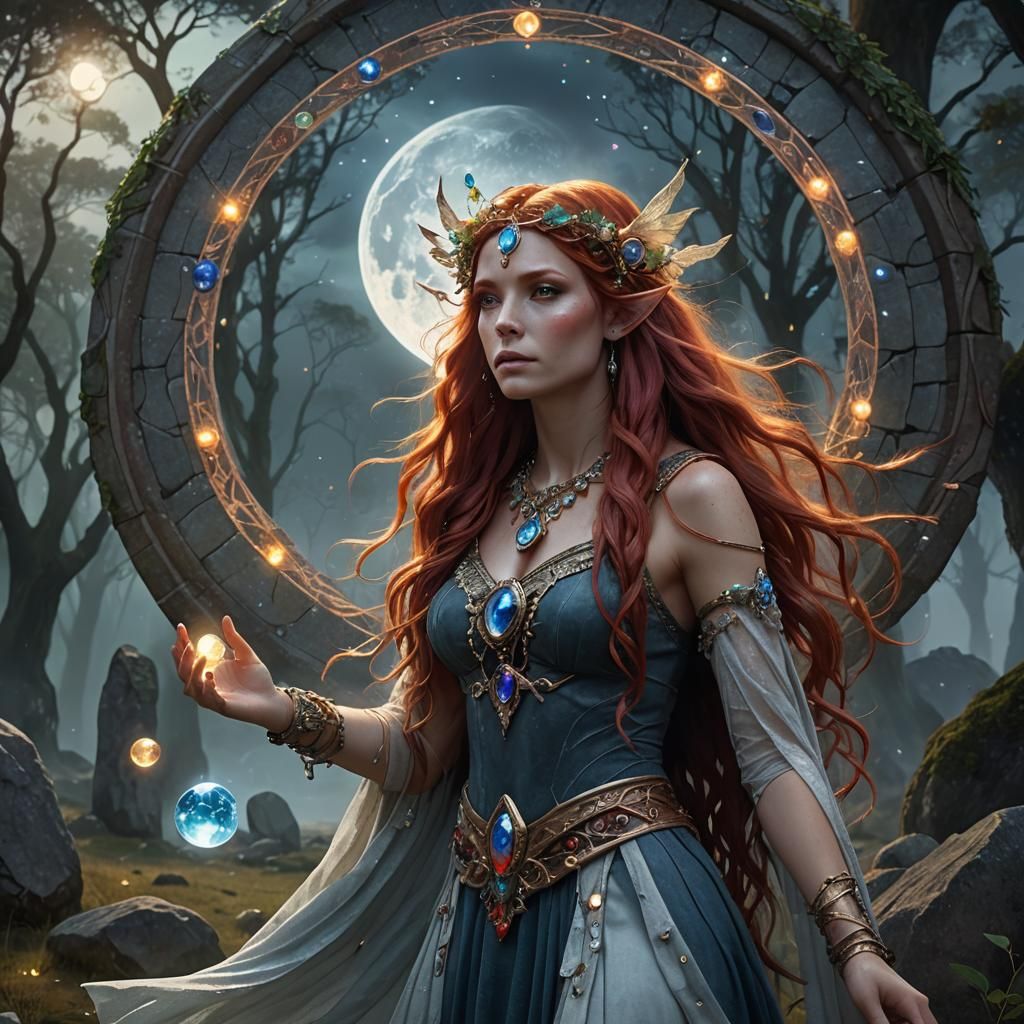 Red-Haired Fairy Goddess in Fantasy Landscape