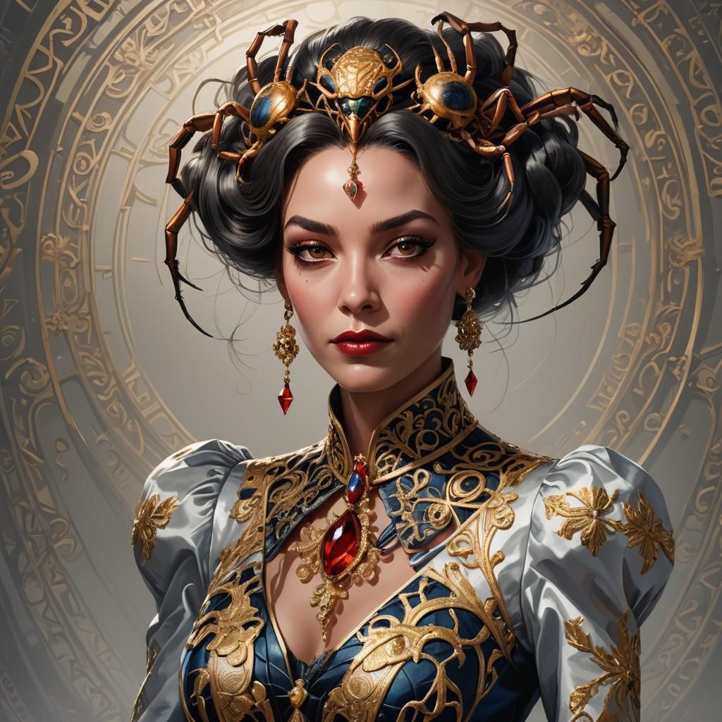 Arachnid Socialite Portrait in Art Nouveau Style