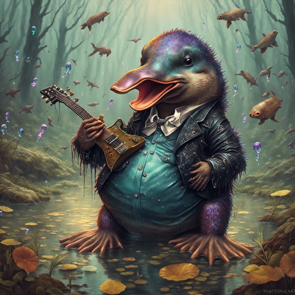 Metallic Punk Platypus in Industrial Style