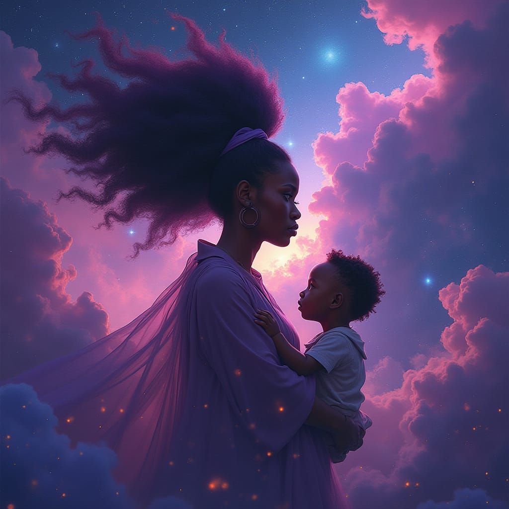 Afrofuturistic Family Portrait in Starry Nebula