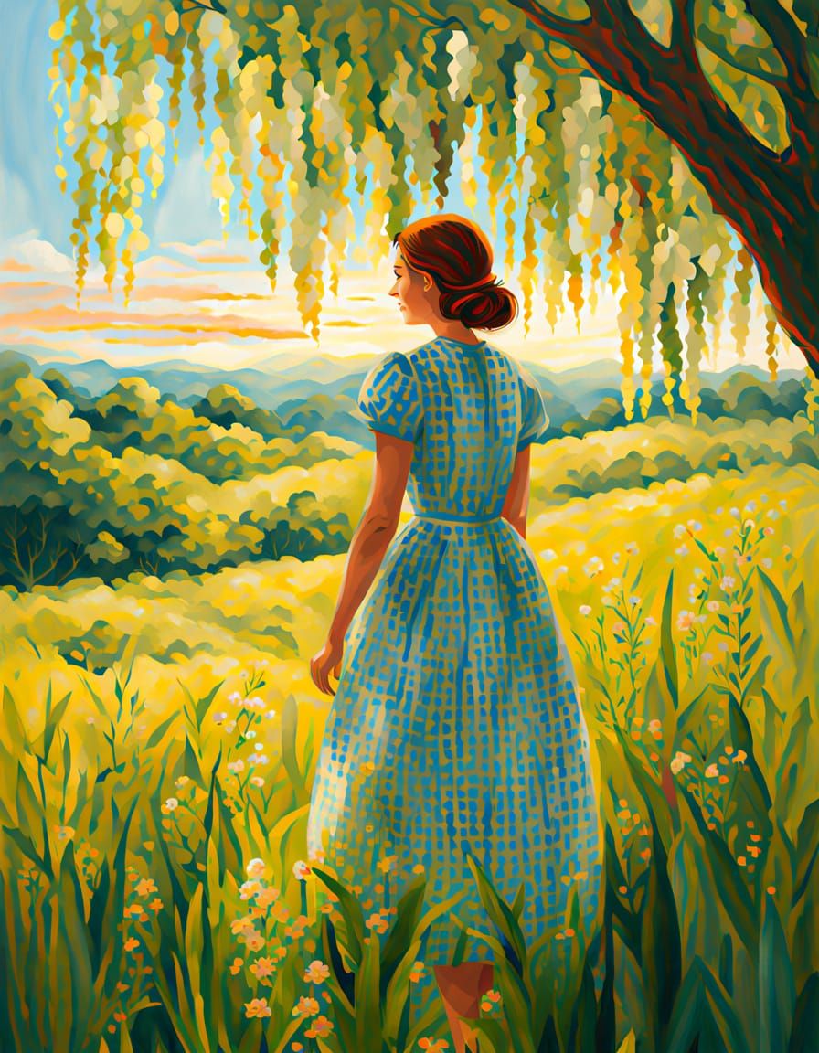 Whimsical Gingham Print in Impressionist Style