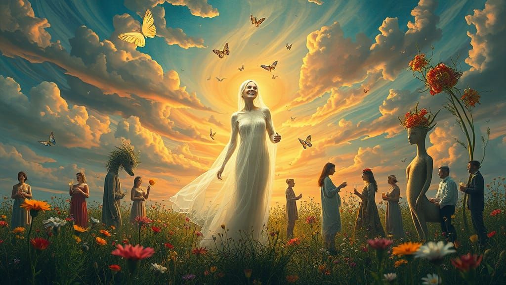 Ethereal Light Figure in Dreamlike Landscape