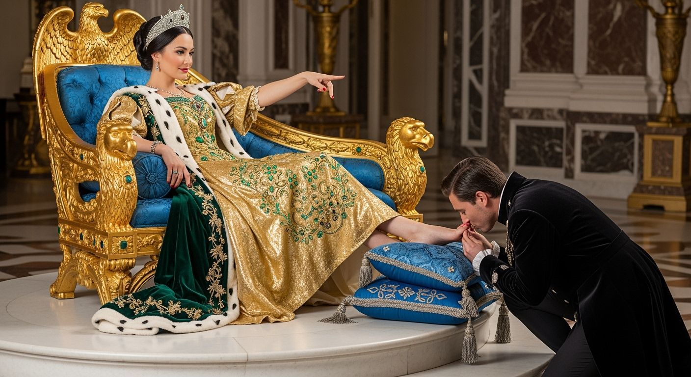 French Empress Lounging on Gold Chaise Longue