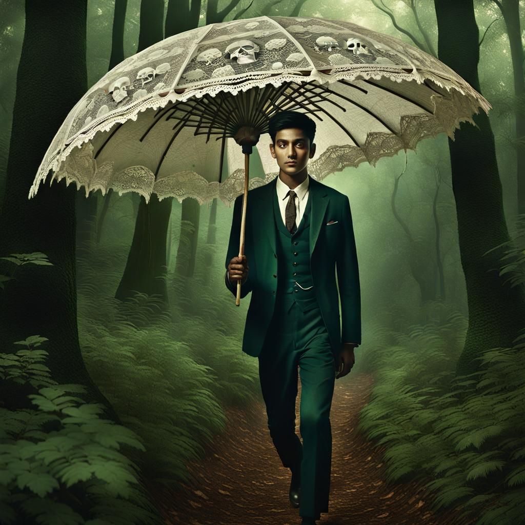 Vintage Photograph: Indian Man in Skull Forest