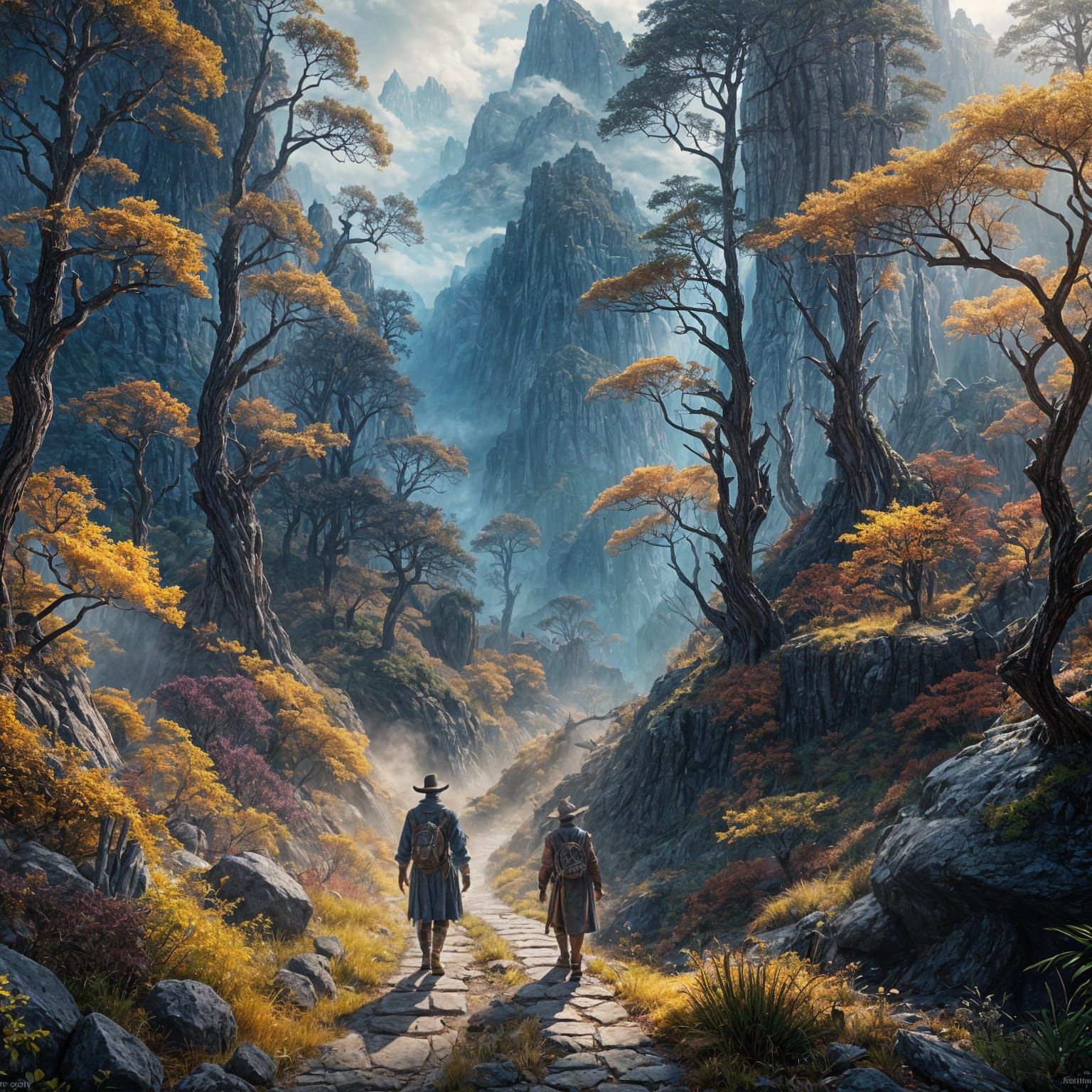 Expressionist Pilgrim in a Detailed Matte Painting