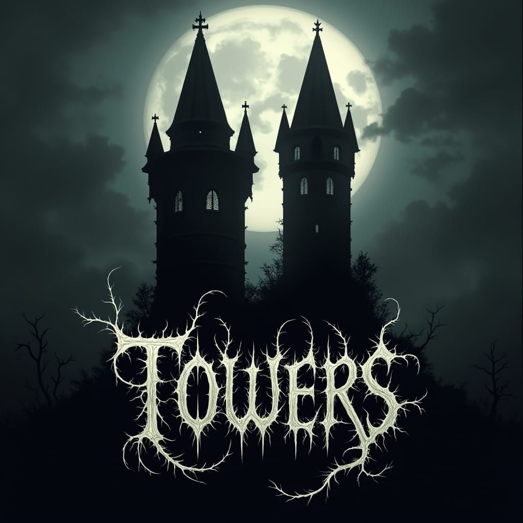 Gothic Metal Band Logo Towers in Dark, Twisted Style