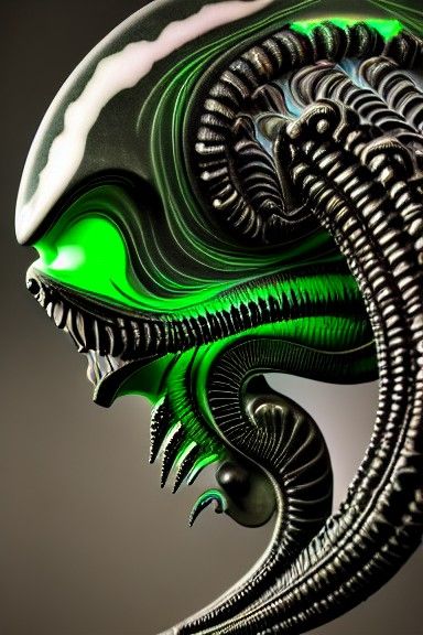 Opalescent Xenomorph Sculpture in Neon Mist