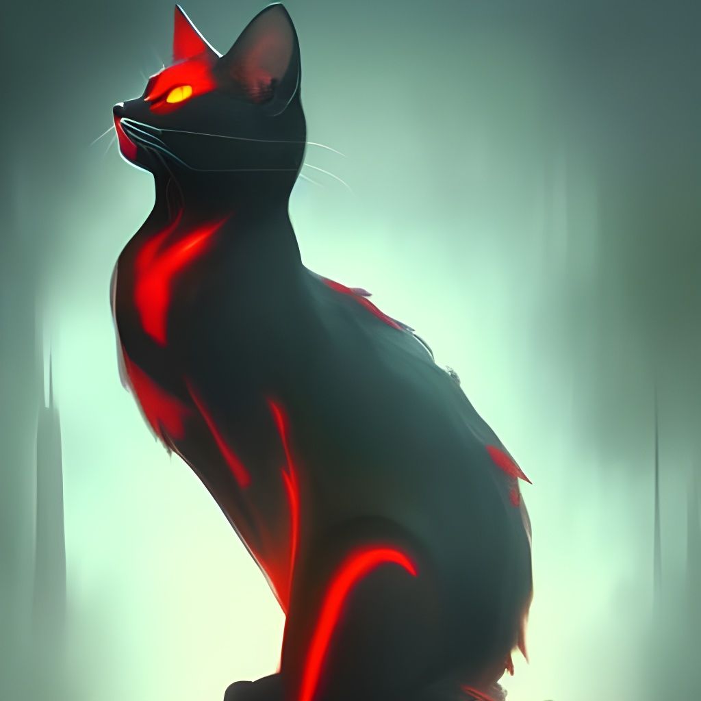 Red-Eyed Black Cat in Dark Fantasy Style