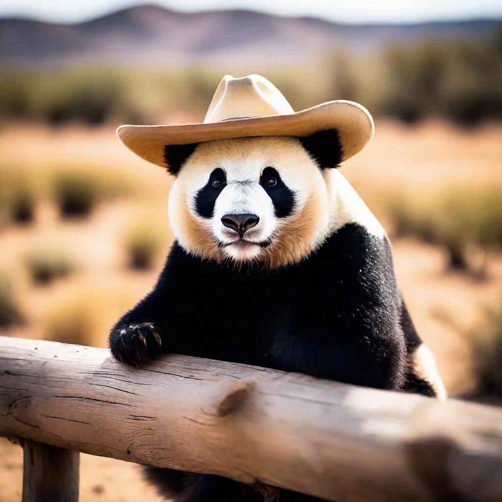 Panda Cowboy Portrait in Western Surrealist Photography