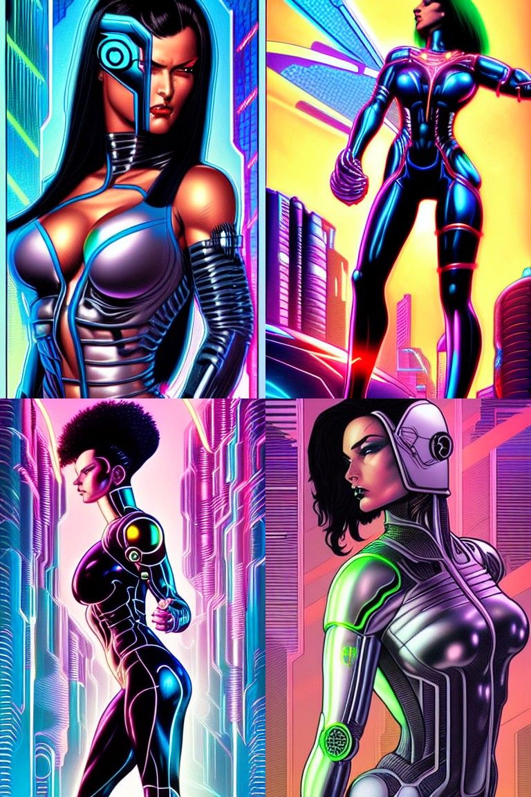 Futuristic Cyber Warrior Woman in Comic Book Art