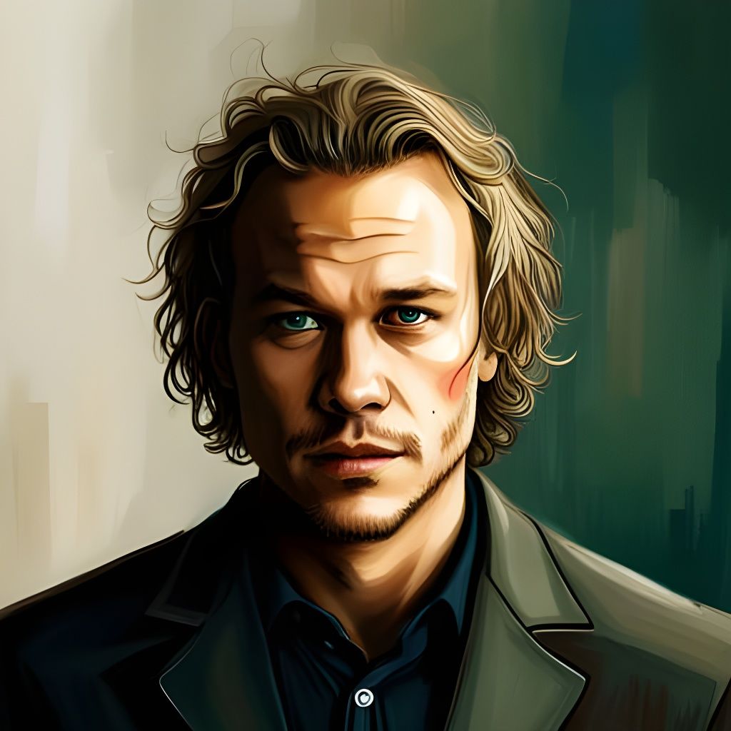 Heath Ledger Hyperrealistic Portrait in Splash Art Style