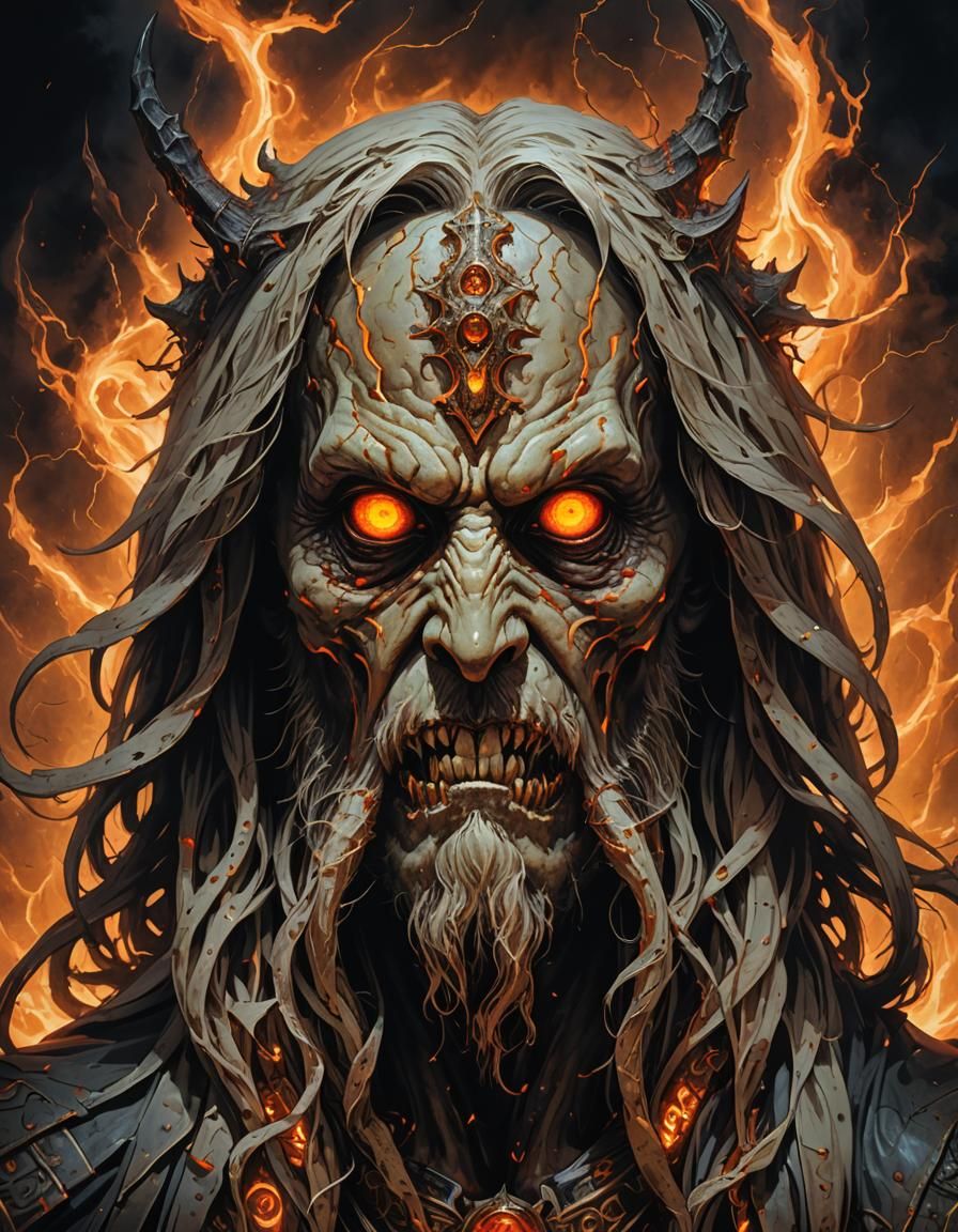 Unholy God Portrait with Glowing Eyes
