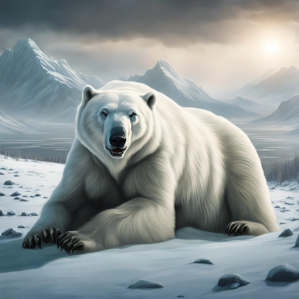 Zombie Polar Bear in Tundra: Dark Fantasy Concept Art