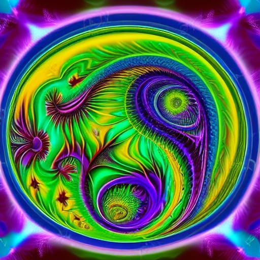 Abstract Black Cat Art with Glowing Eyes and Fractal Pattern...