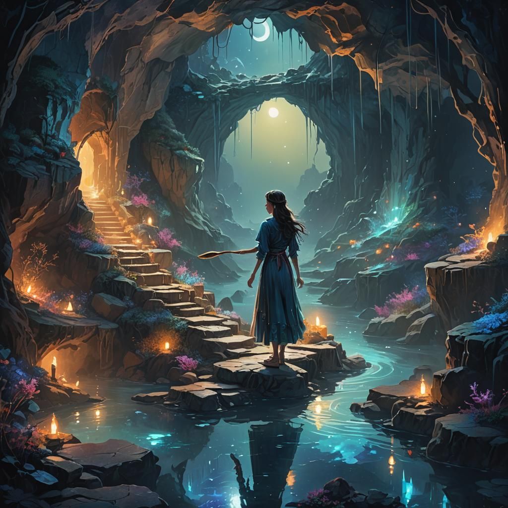 Moonlit Grotto: A Digital Matte Painting