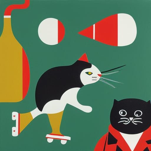 Cat on Roller Skates Illustration
