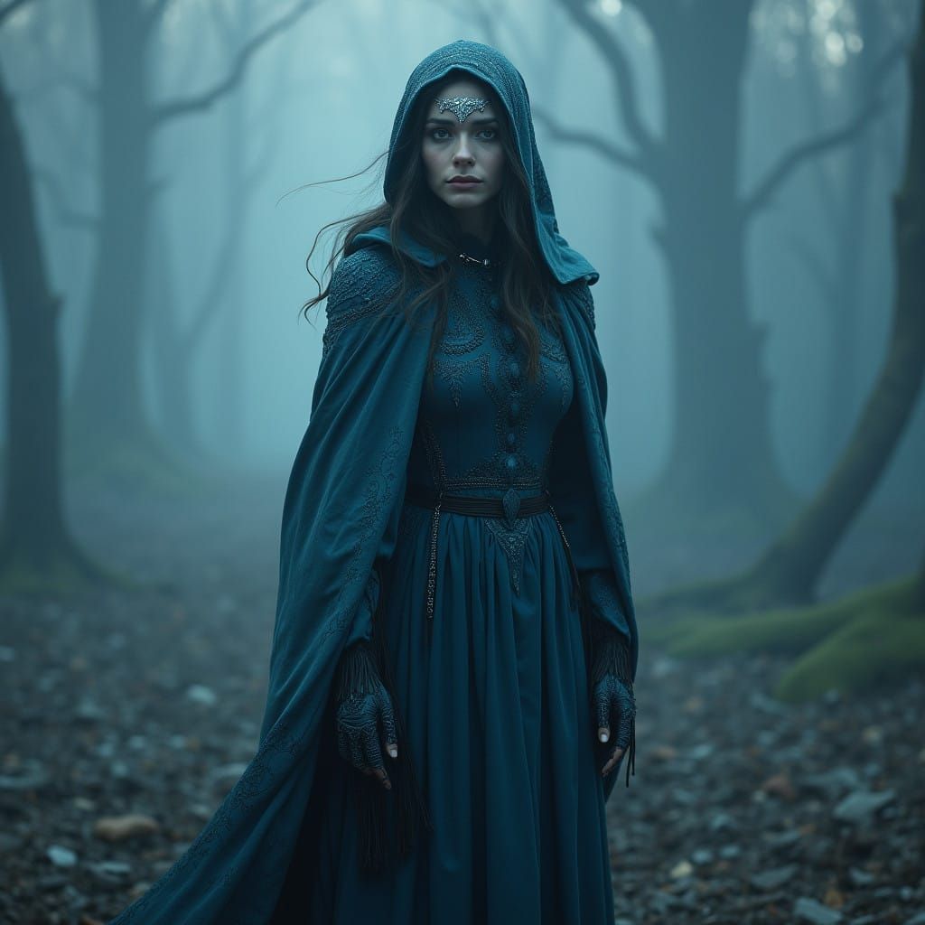 Sorrowful Woman in Eerie Landscape, High-Resolution Digital....