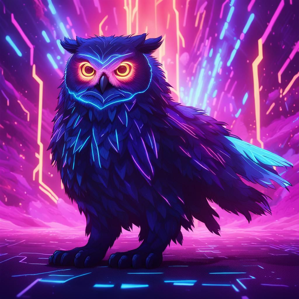Cyberpunk Owlbear Concept Art in Neon Dreamscape
