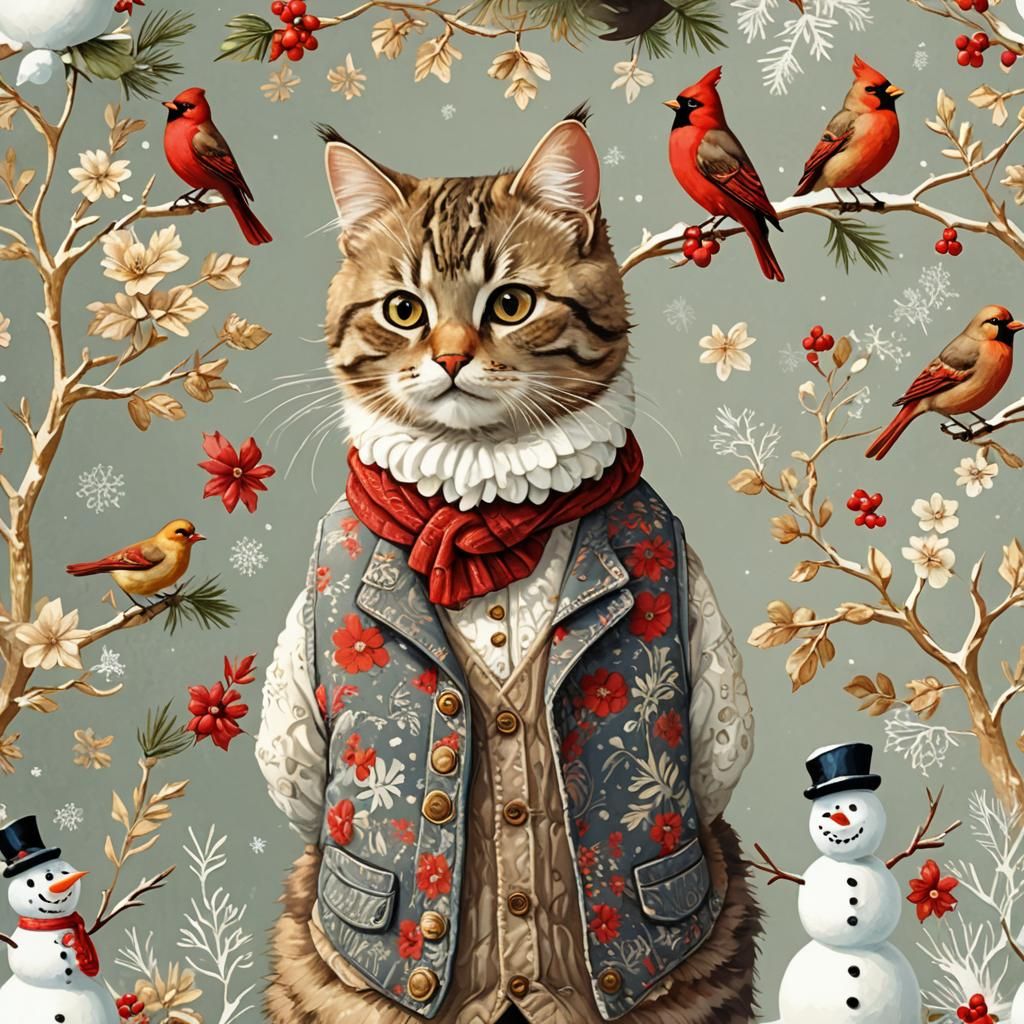 Whimsical Winter Wonderland with Furry Friends and Frosty Co...