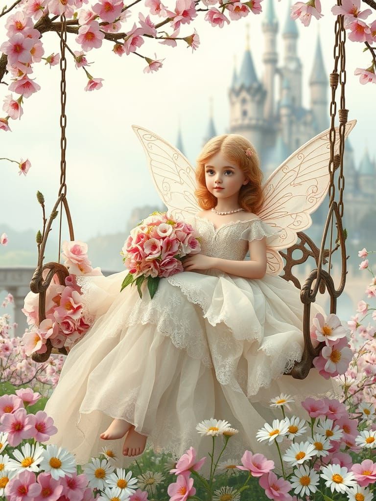 Ethereal Spring Fairy in Whimsical Garden Setting