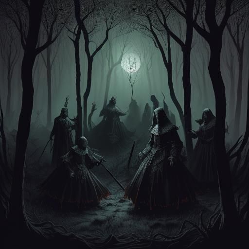 Monster Chases Woman in Dark Fantasy Forest