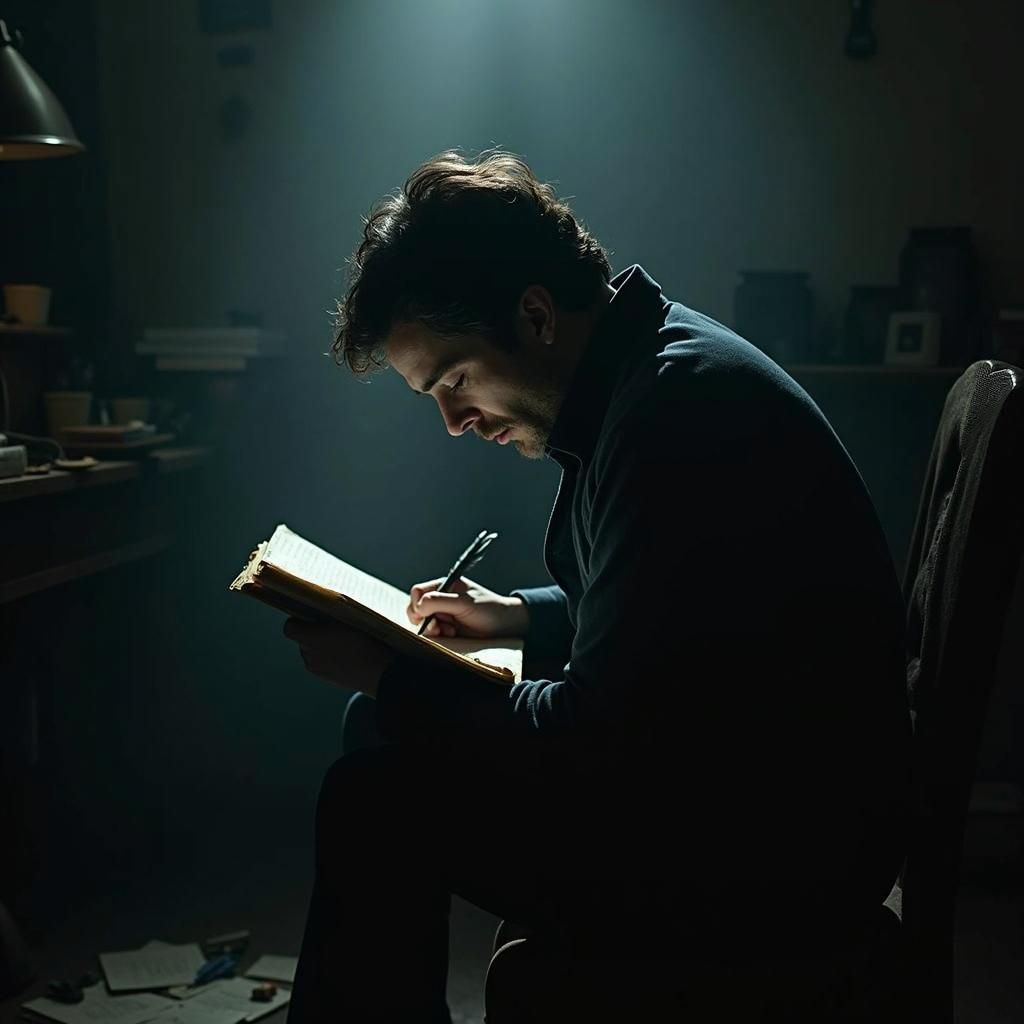 Introspective Writer: Cinematic Portrait of Creative Thought