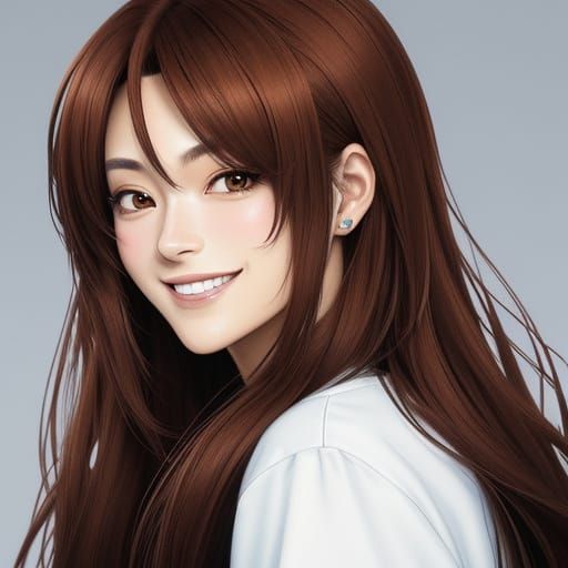 Anime Portrait of a Smiling Brown-Haired Hairstylist