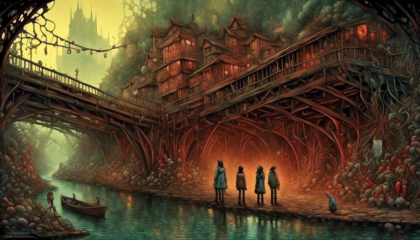 Family Grill Under Bridge in Fantasy Art Style