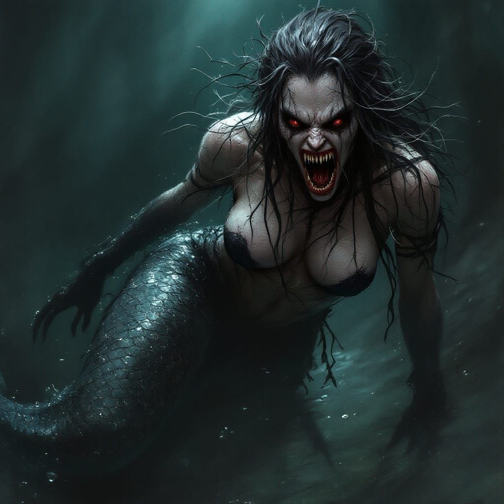 Dark Fantasy Mermaid in Murky Depths