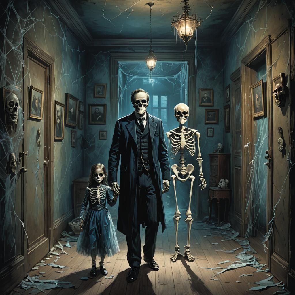 Eerie Skeleton Emerges in Gothic Dark Fantasy Scene