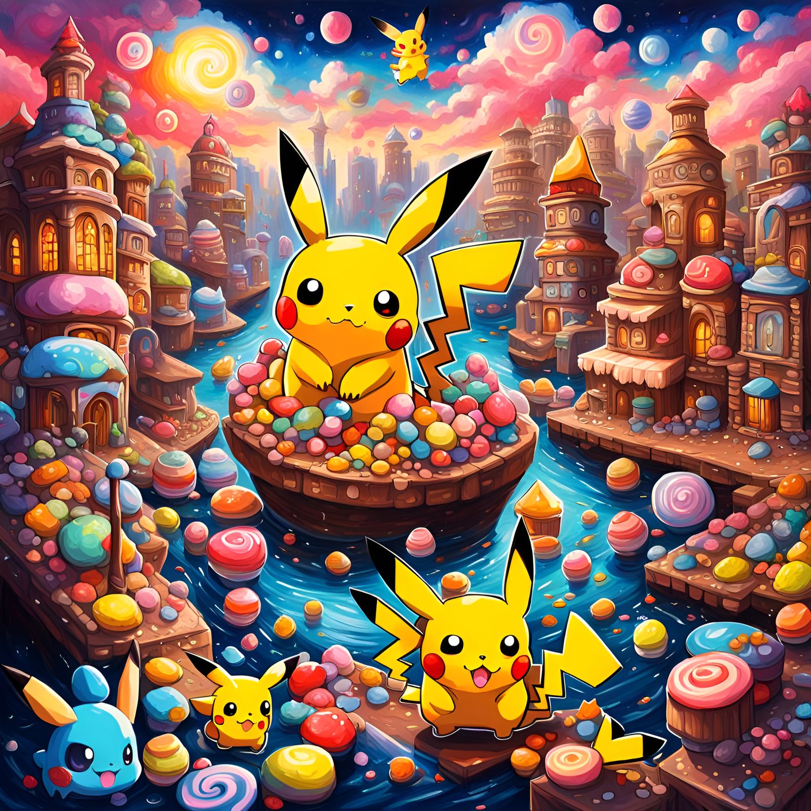 Pikachu and Pichu in Dreamland Fantasy Landscape