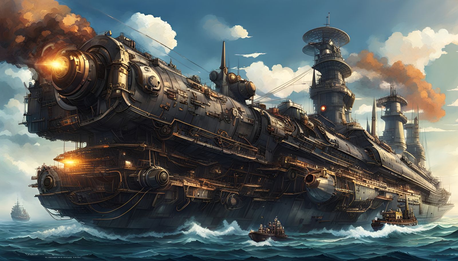 Dystopian Steampunk Warship Fleet: Anime Style