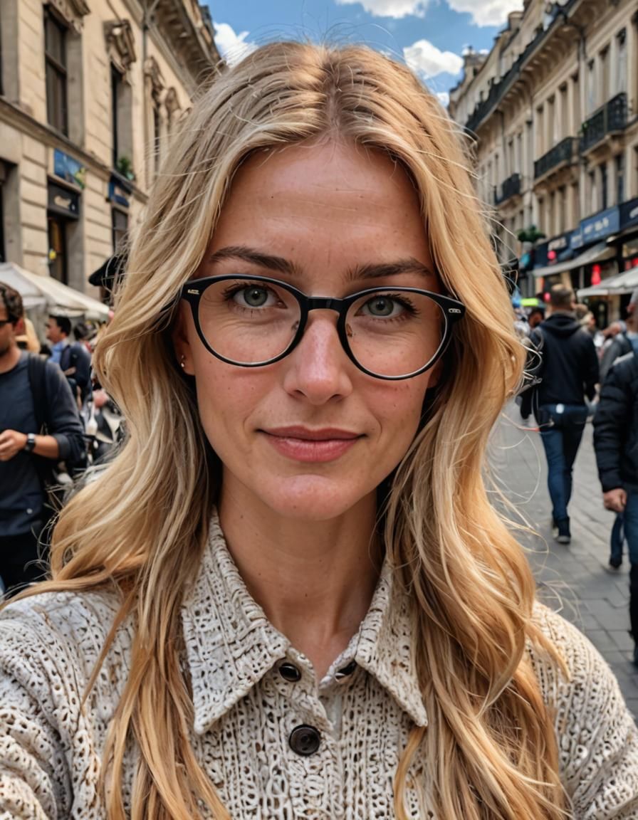 Blonde Woman Asks About Her Glasses