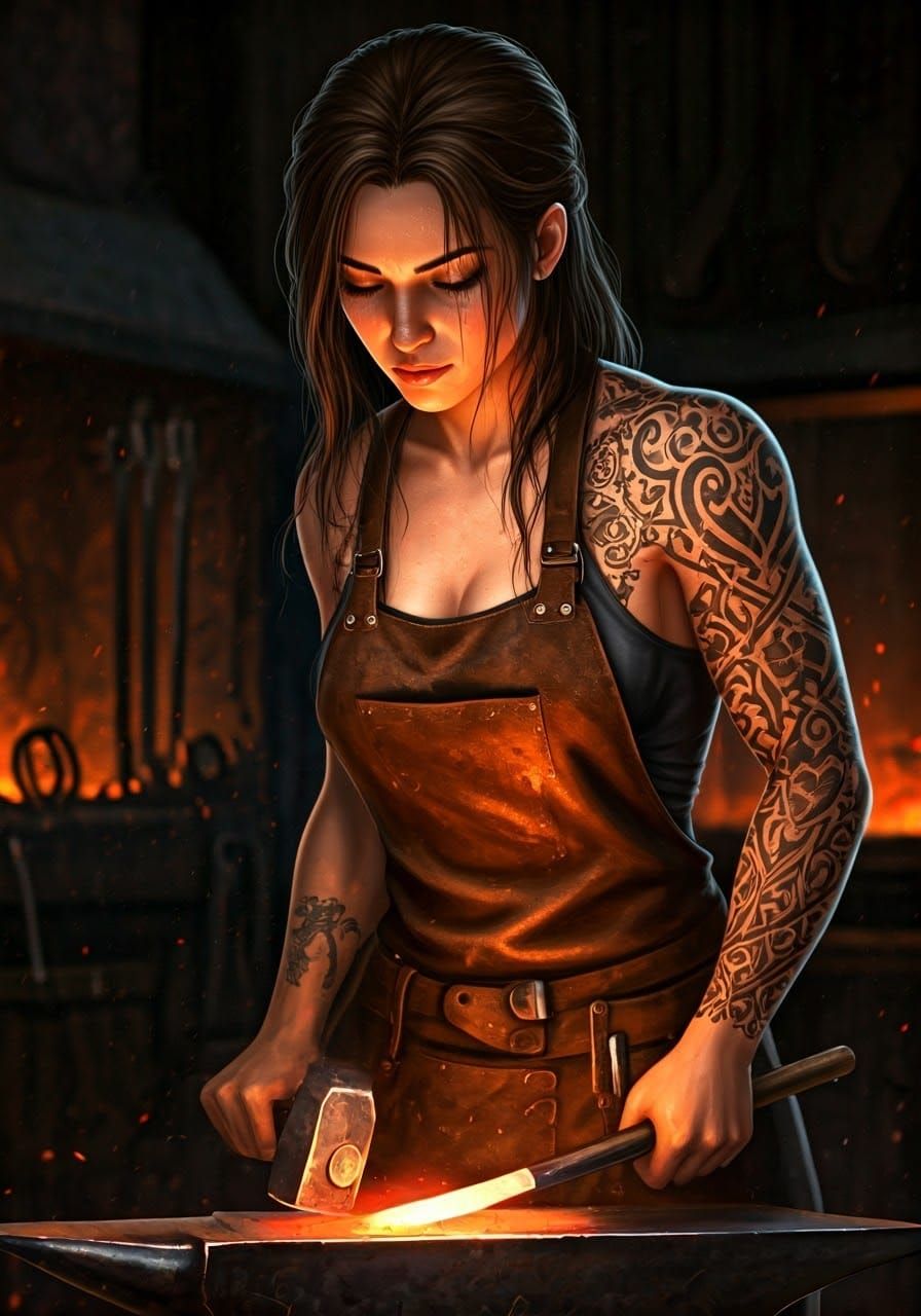 Alluring Blacksmith in DnD Forge as Digital Art