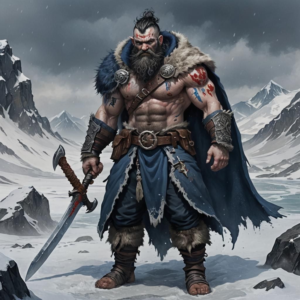 Mountain Dwarf Barbarian in Snowy Tundra