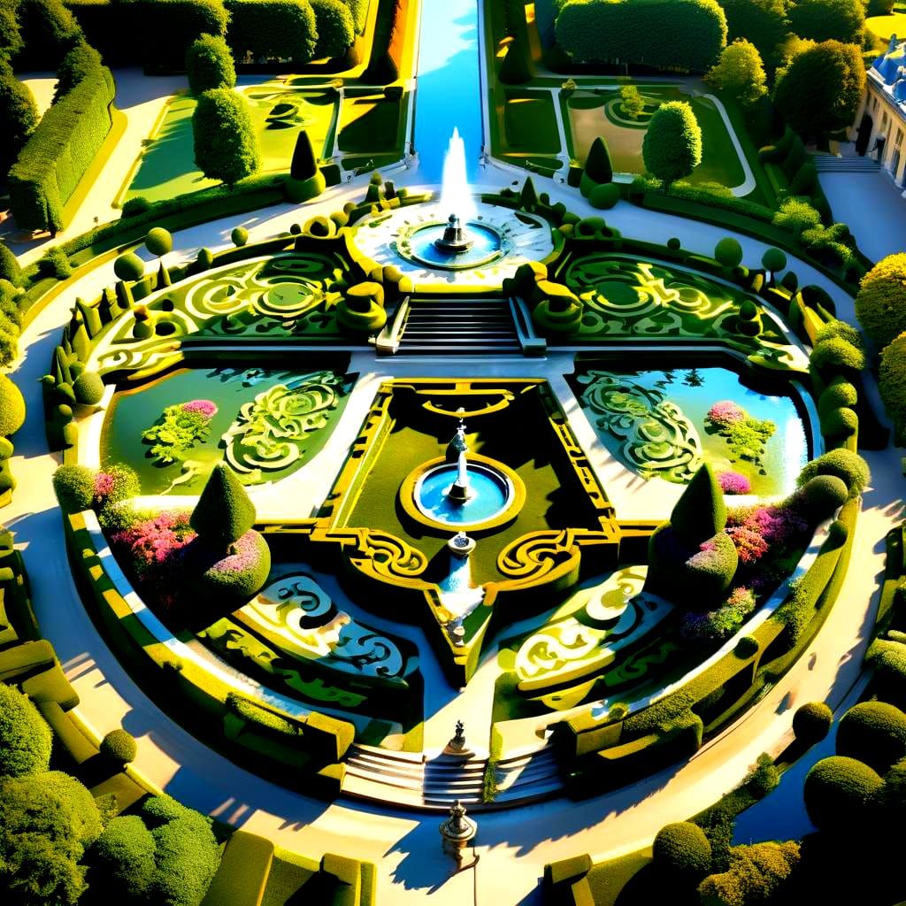 French Gardens of Versailles with Fountain: 3D Render