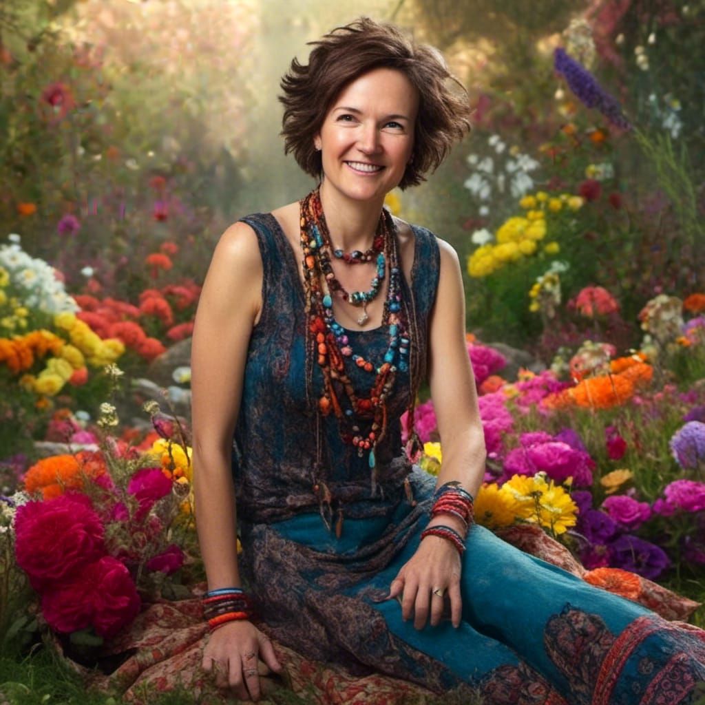 Female Hippie in Flower Garden: Fantasy Concept Art