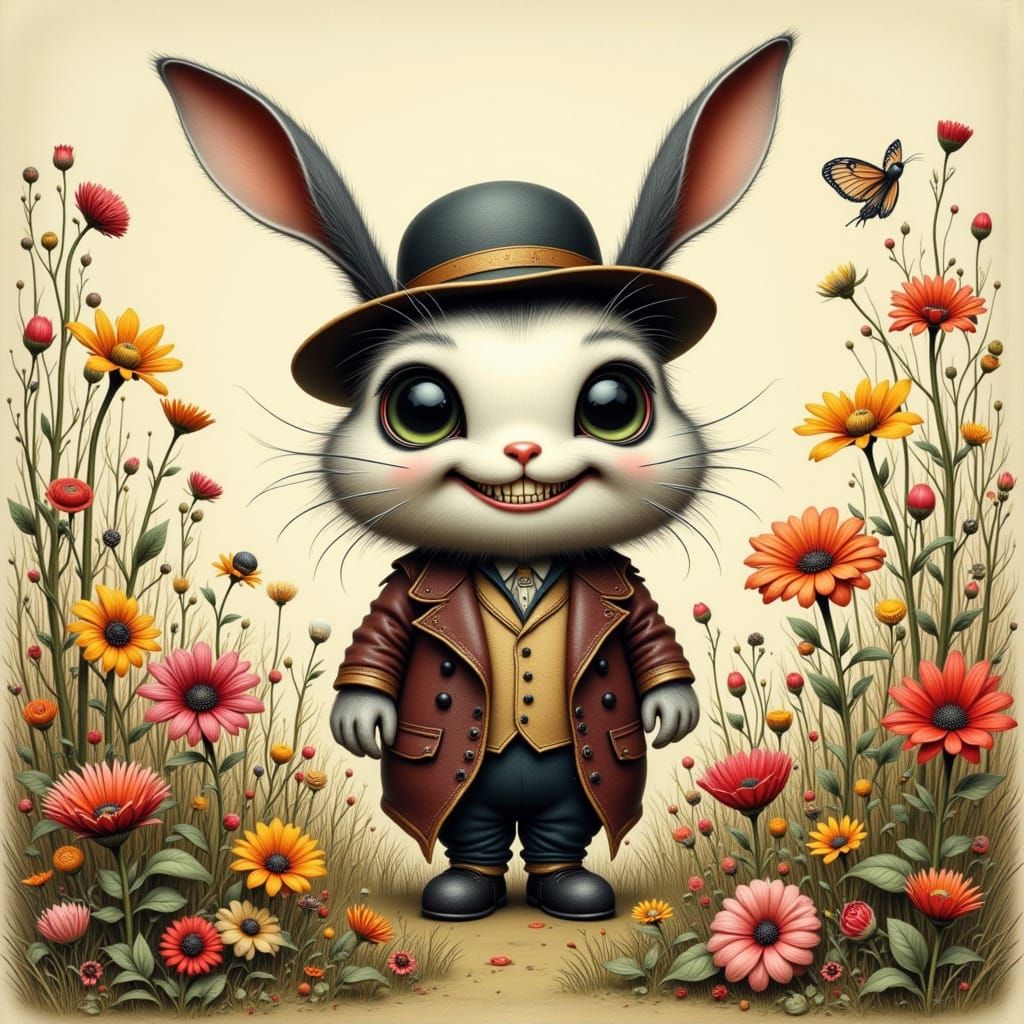 Crazy Laughing Bunny. <lora:MO Branchlings:1.0> <lora:WOODCUT WHIMSY:1.0> <lora:Chibi Cuteness:1.0> <lora:-Frickin Cute-...