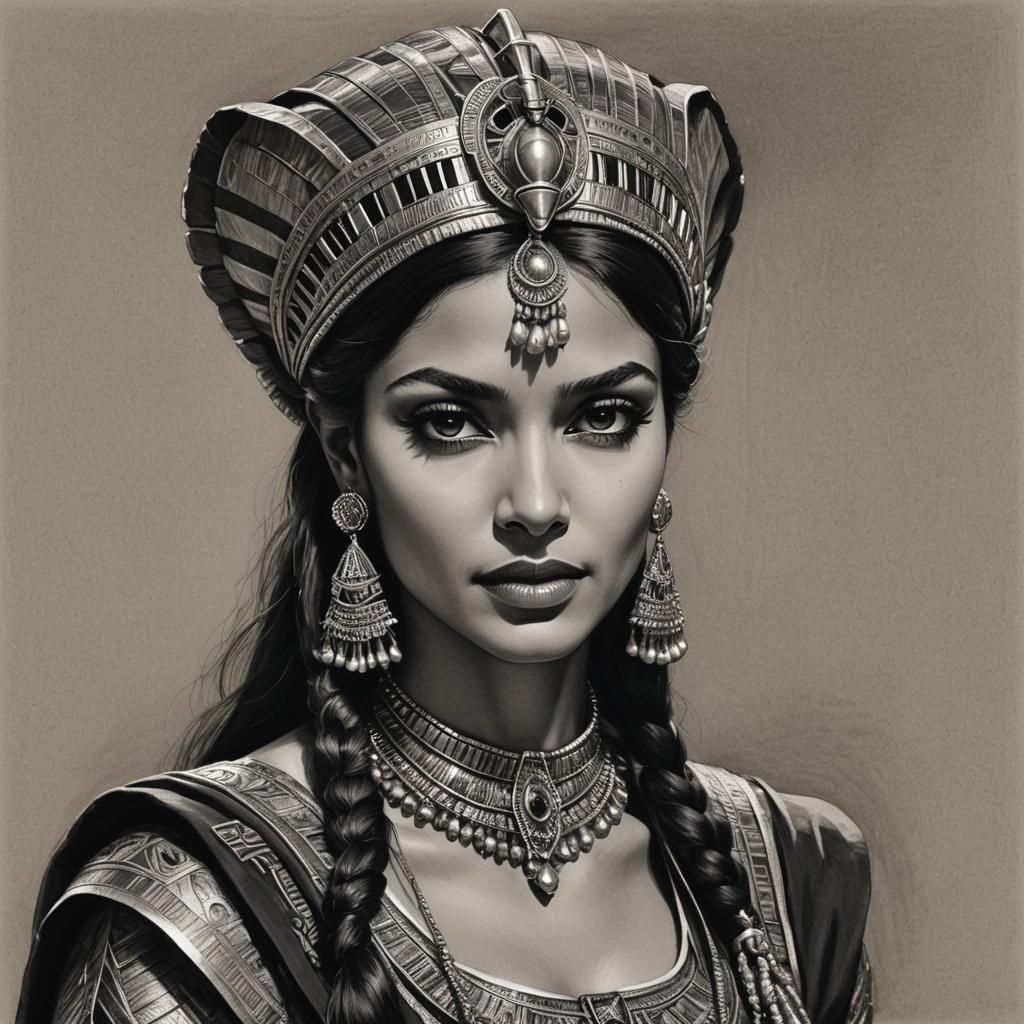 Cleopatra VII: Dramatic Pencil Portrait in Chiaroscuro
