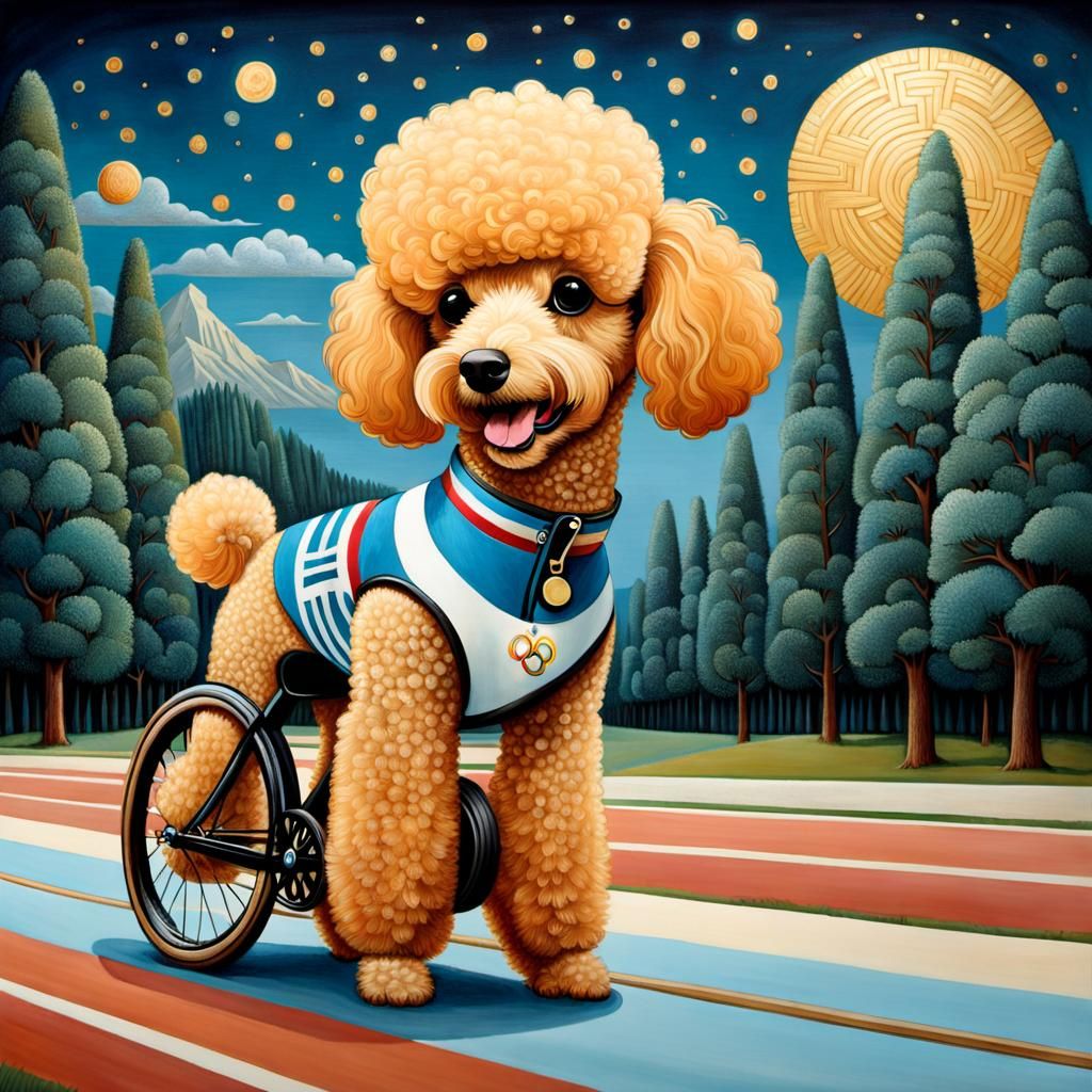 Anthropomorphic Poodle in Olympic Track Cycling, Cloisonné S...