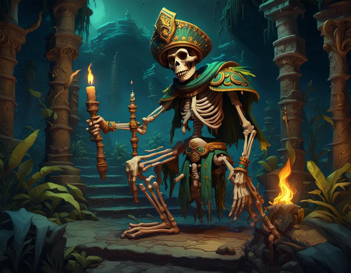Undead Aztec Hero in Monkey Island Style