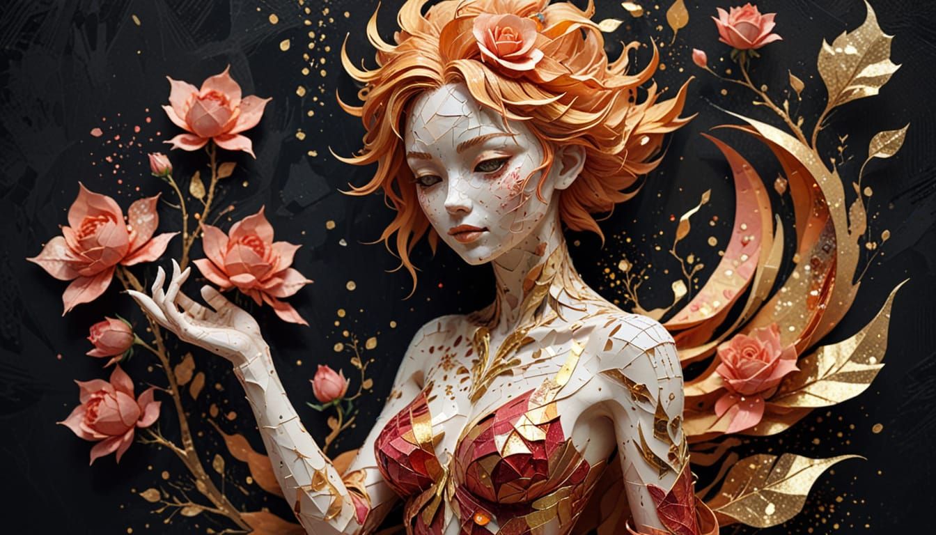 Alluring Rose Goddess in Low Poly Style