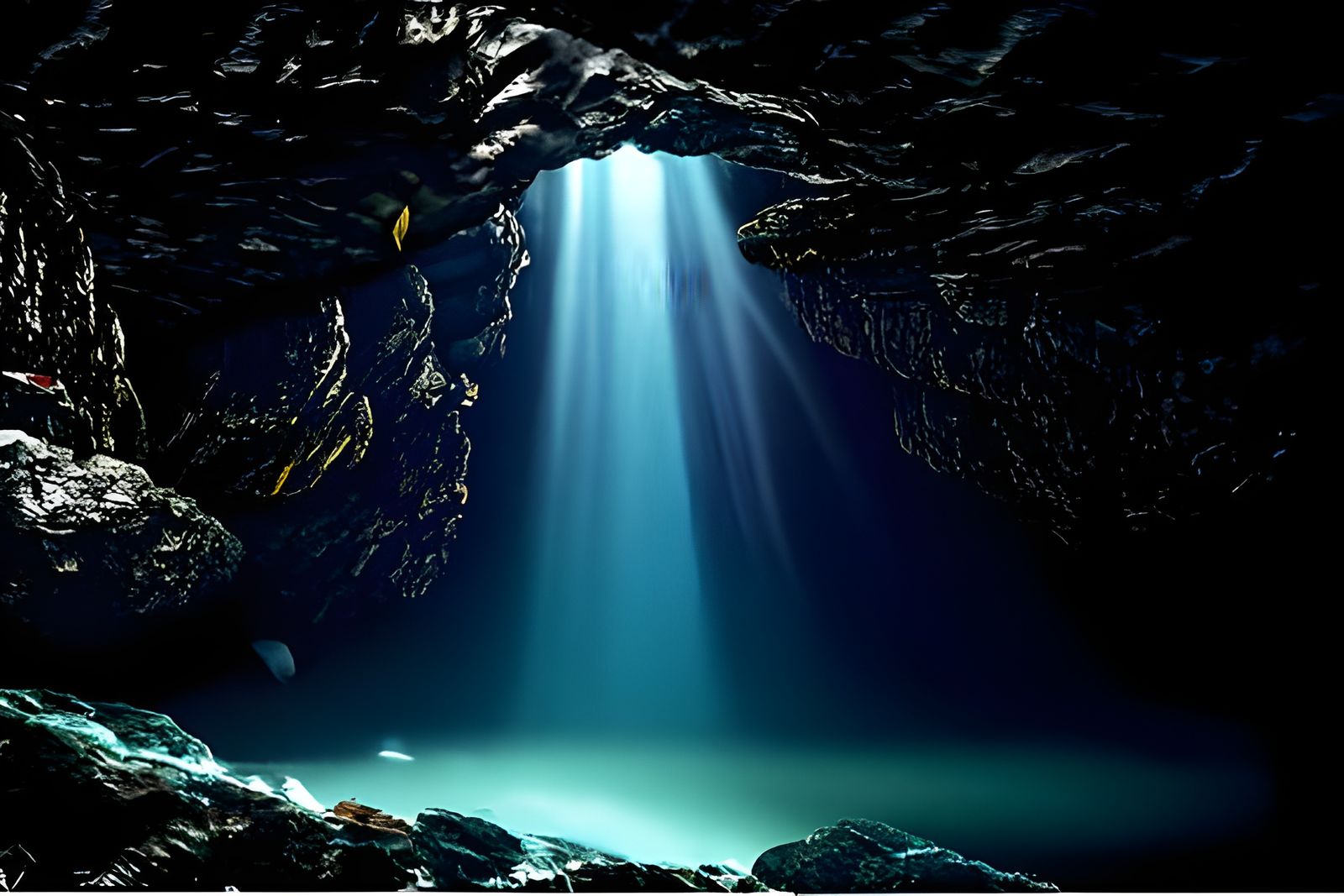 Sunlit Deep Sea Cave in Hyperrealistic Style
