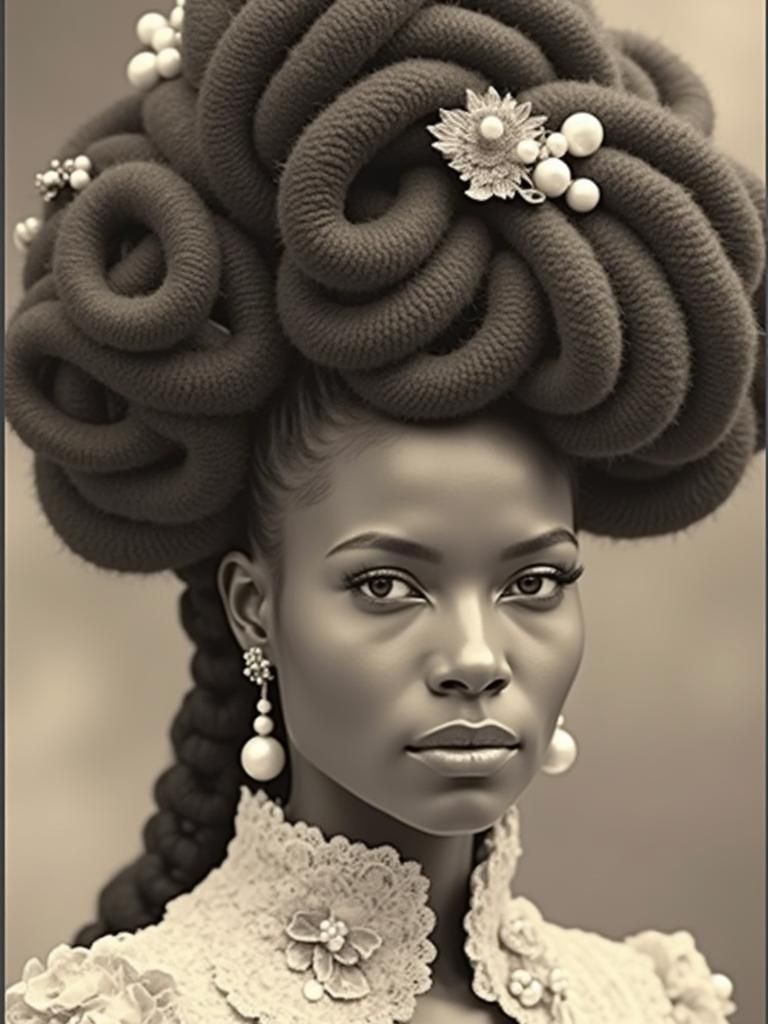 Vintage Portrait of Woman with Braided Hair