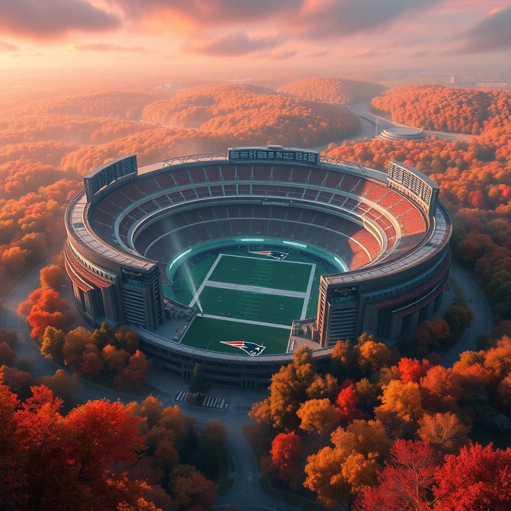 Mythical New England Patriots Stadium in Vibrant Autumn Land...